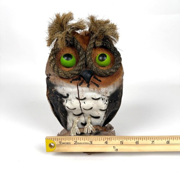 Coconut Owl 9in Figurine Rustic Handcrafted Decor Eco-Friendly Artistic Owl - Picture 8 of 8